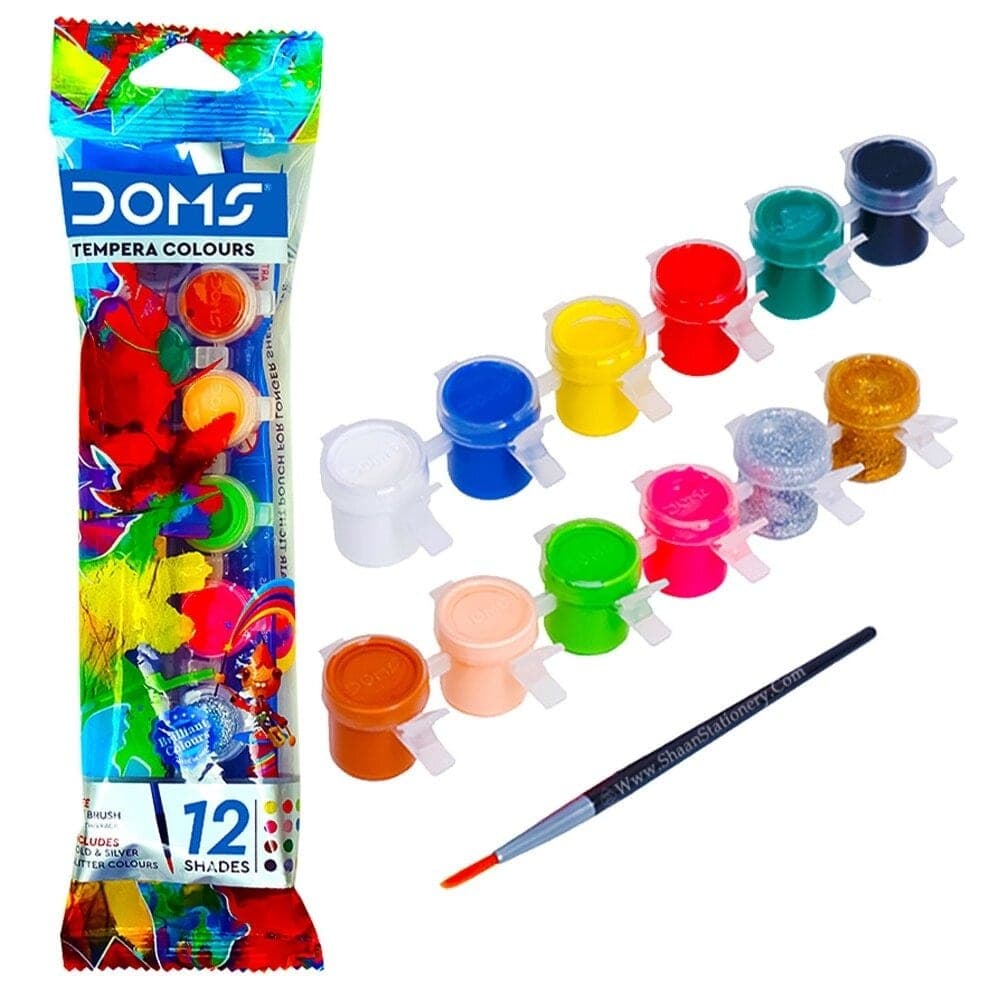 DOMS Water Colour – Tempera Shades with Free Brush — 12 Shades