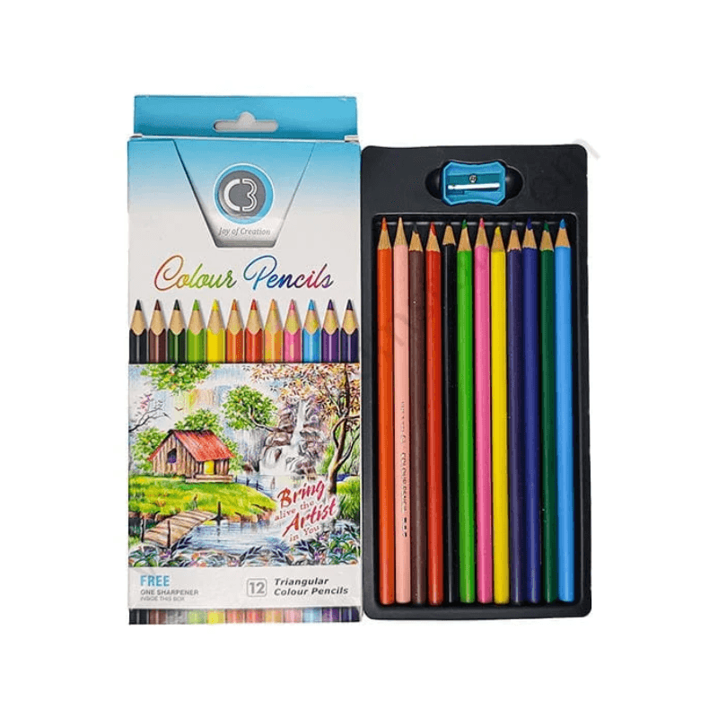 DOMS C3 Triangular Colour Pencils – 12 Shades