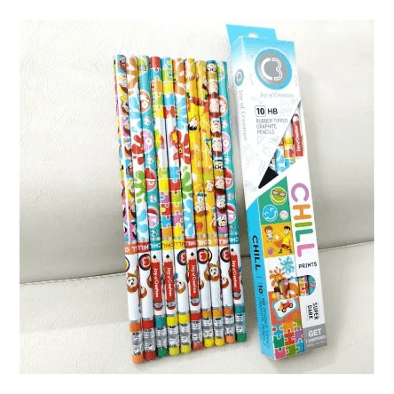 DOMS Chill Super Dark HB Pencils With Rubber Tip & Sharpener – Pack Of 10 (2)