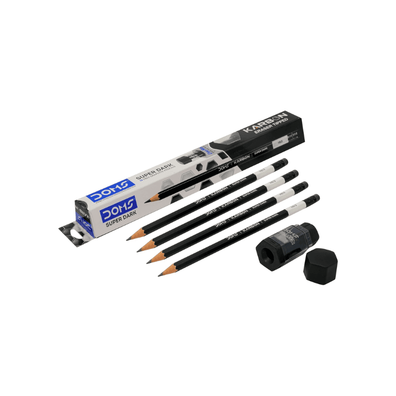 DOMS Karbon Super Dark HB Pencils – Pack Of 10 With Eraser & Sharpe 404 (2)