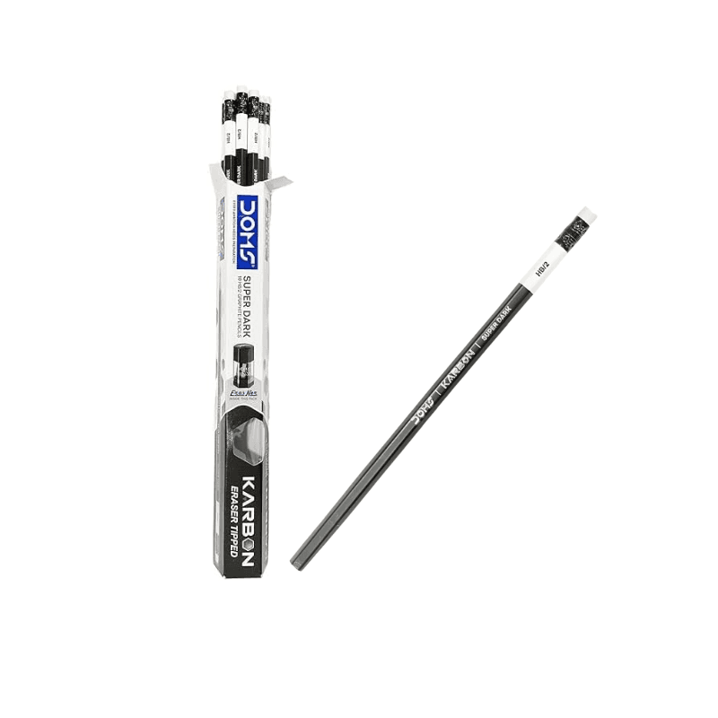 DOMS Karbon Super Dark HB Pencils – Pack Of 10 With Eraser & Sharpe 404 (3)