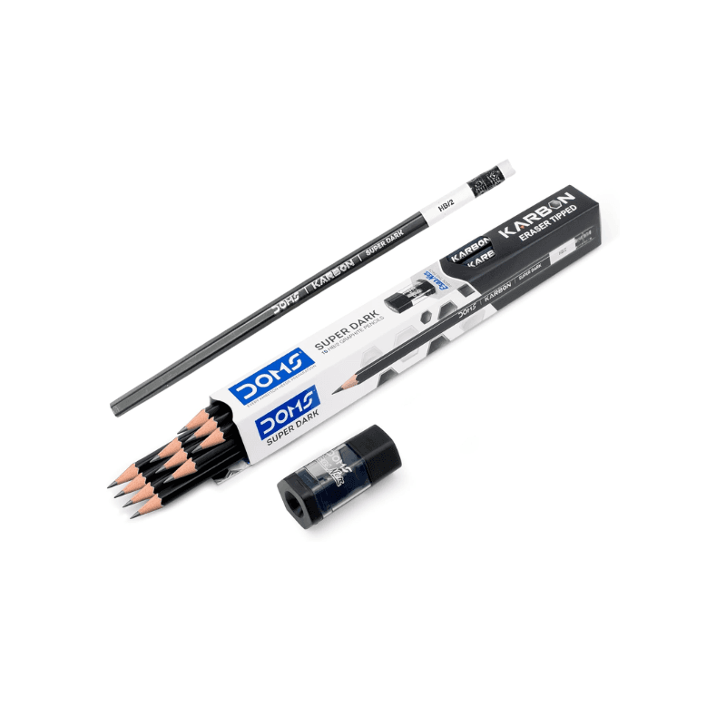 DOMS Karbon Super Dark HB Pencils – Pack Of 10 With Eraser & Sharpe 404 (4)