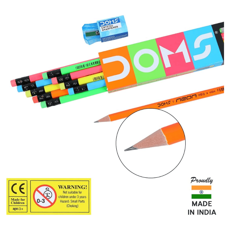 DOMS Neon HB Graphite Pencils With Rubber Tip – Pack Of 10 (DM7940) (4)