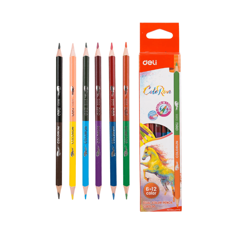 Deli Dual Colour Pencils – 6 Pencils, 12 Colours (EC00500) (1)