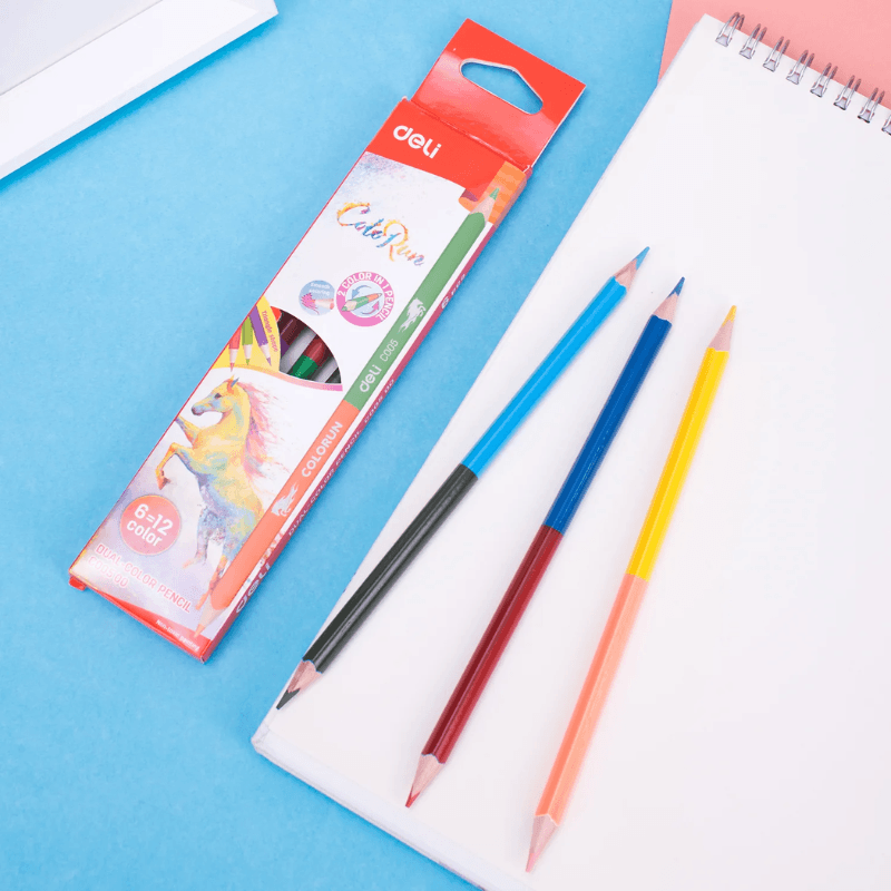 Deli Dual Colour Pencils – 6 Pencils, 12 Colours (EC00500) (2)