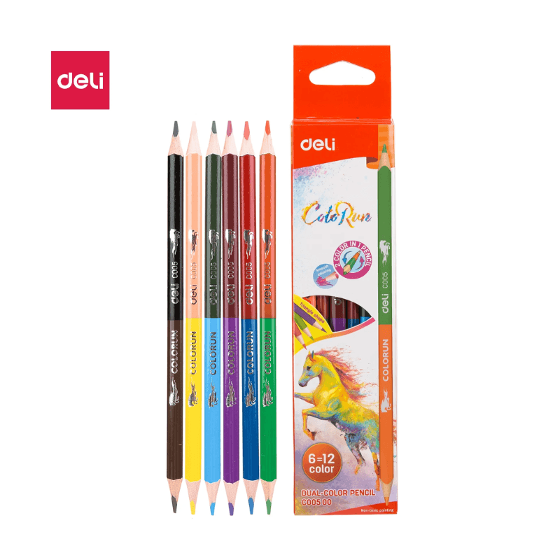 Deli Dual Colour Pencils – 6 Pencils, 12 Colours (EC00500) (3)