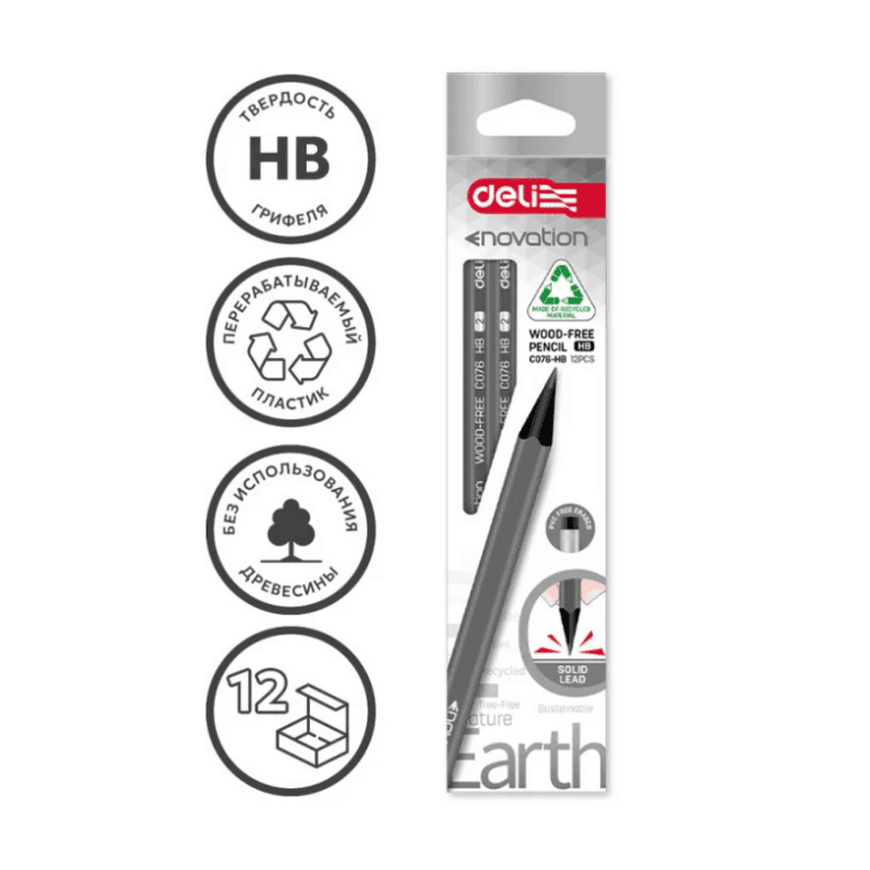 Deli Enovation HB Wood Free Pencils With Eraser Tip – Pack Of 12 (2)