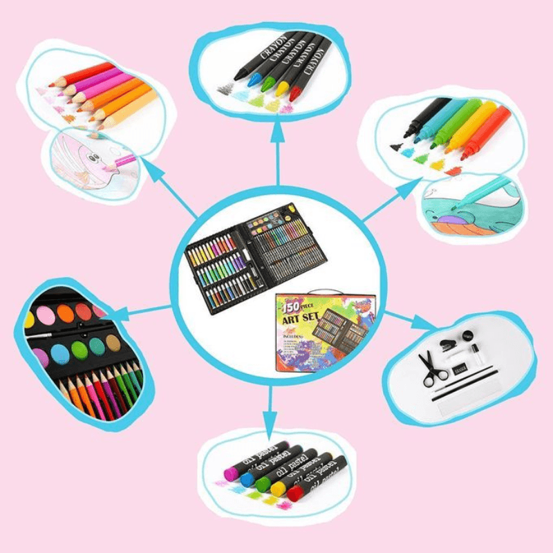 Drawing Pencil Watercolor Pen Washable Student Painting Art Set150 Pc (6)