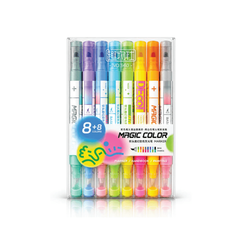 Magic Color Dual-Tip Marker Set – 8+8 Colors