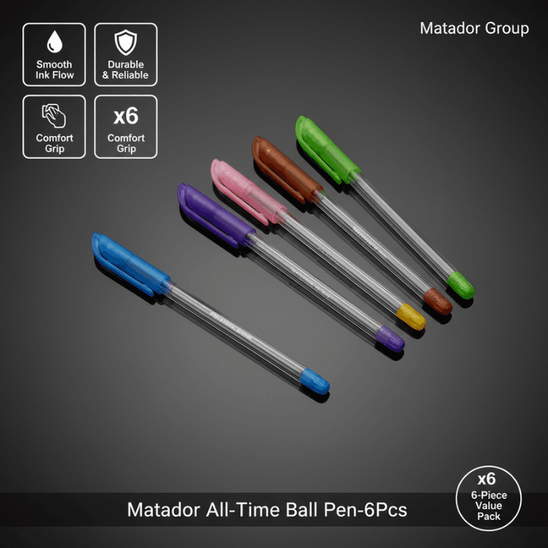 Matador All Time Ball Pen 6Pcs Black Ink (2)