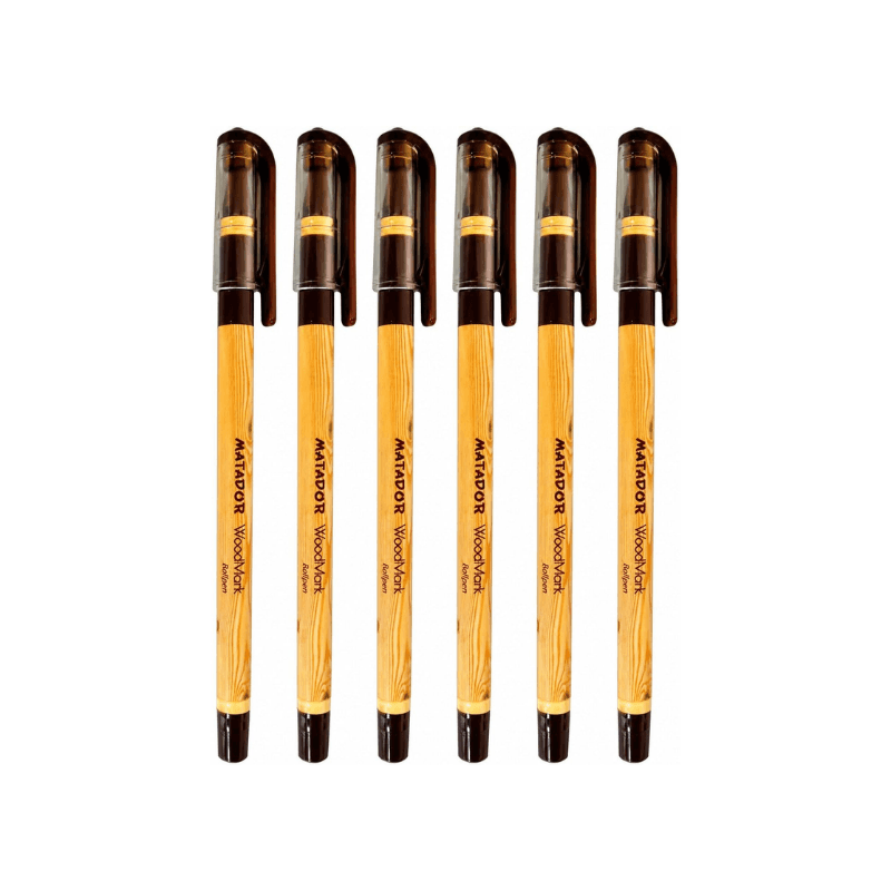 Matador Woodmark Ball Pen Black Ink - (6 Pcs)
