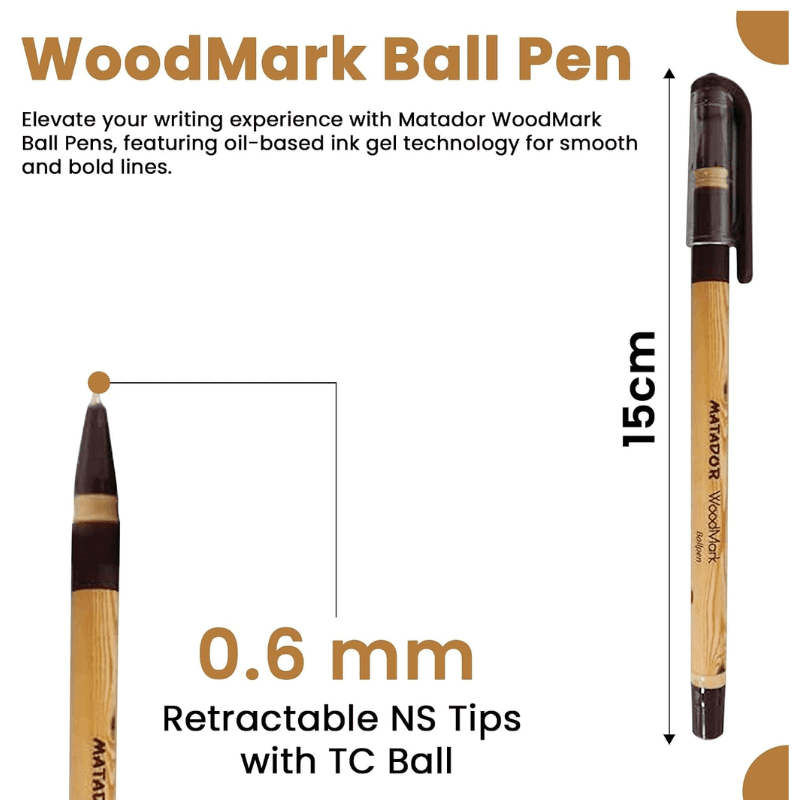 Matador Woodmark Ball Pen Black Ink (6 Pcs) (3)