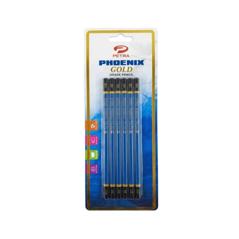 Petra Phoenix Gold Sketch Pencils – 6-Piece Set (HB, 2B, 4B, 6B, 8B, 10B)