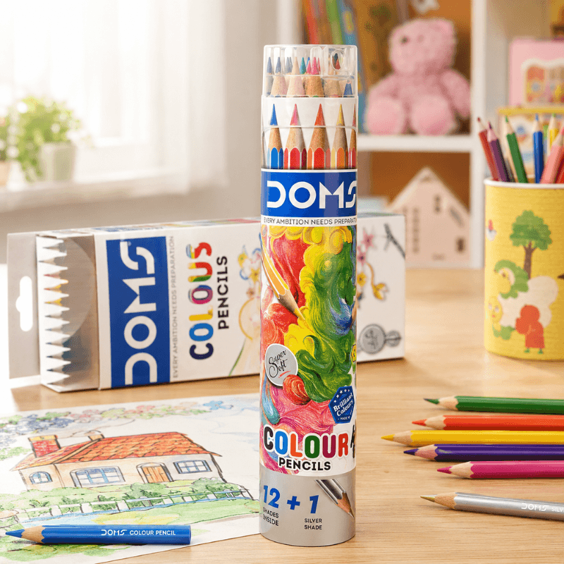 DOMS 12 Color Pencils With Silver Color And Cap Sharpener (1)