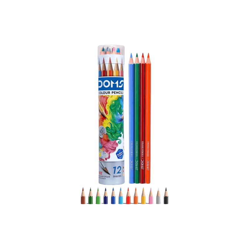 DOMS 12 Color Pencils with Silver Color and Cap Sharpener