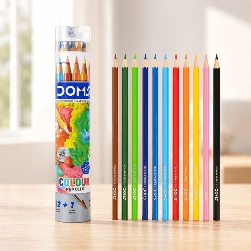 DOMS 12 Color Pencils With Silver Color And Cap Sharpener (9)