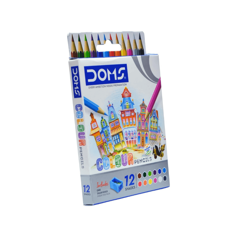 DOMS 12 Short Color Pencils With Sharpener 2452