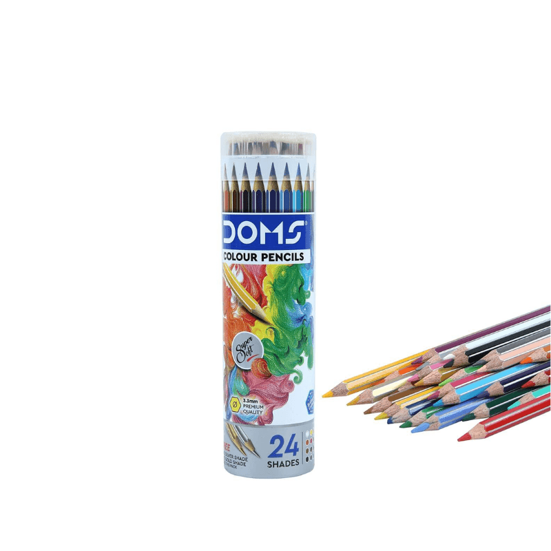 DOMS Colour Pencils – 24 Colors with Gold & Silver Pencils and Cap Sharpener