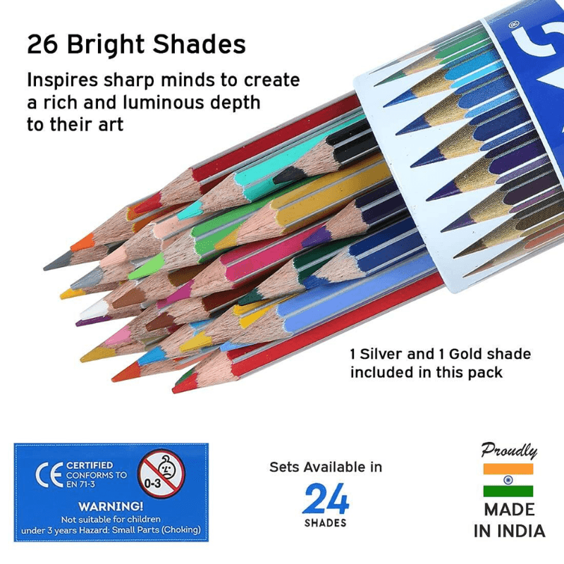DOMS 24 Color Pencils With Silver Pencil, Gold Pencil And Cap Sharpener (7)