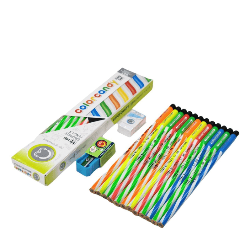 DOMS C3 Colour Candy Super Dark HB Pencil Set – Box Of 12 With Eraser & Sharpener (2)