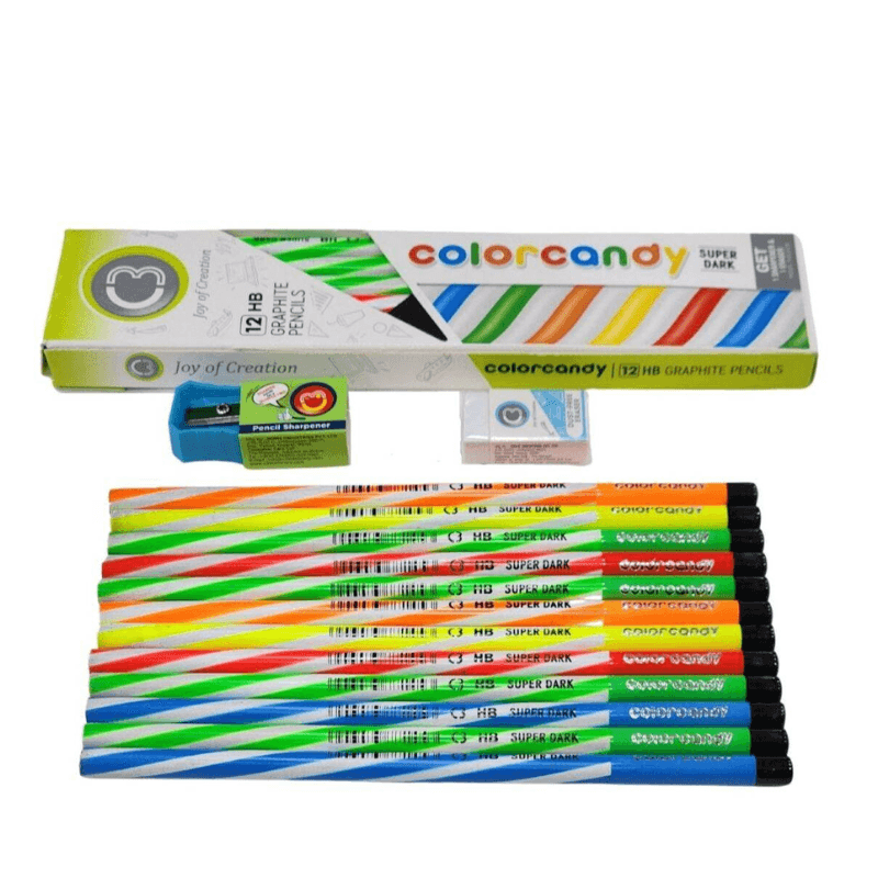 DOMS C3 Colour Candy Super Dark HB Pencil Set – Box Of 12 With Eraser & Sharpener (3)