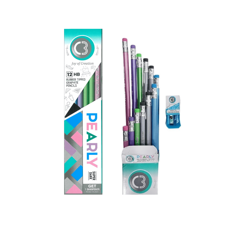 DOMS C3 Pearly HB Graphite Pencils With Rubber Tip (12 Pieces) (1)
