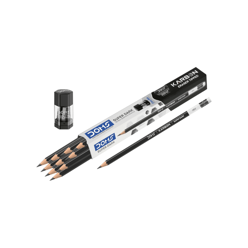 DOMS Karbon Super Dark HB Pencils – Pack of 10 with Eraser + Sharpe