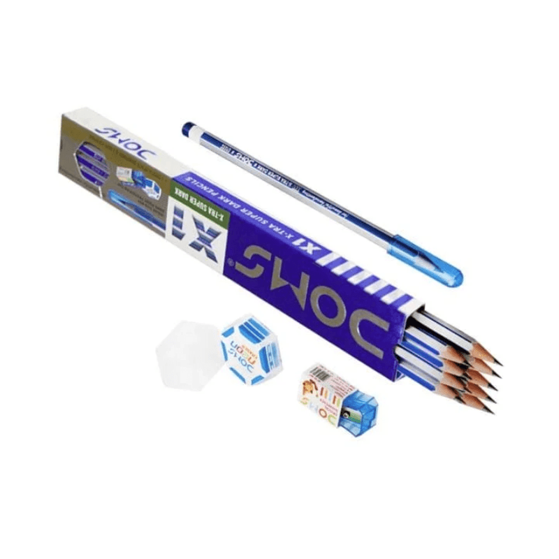 DOMS X1 X Tra Super Dark Pencils – Pack Of 10 With Eraser, Sharpener & Protection Cap (3)