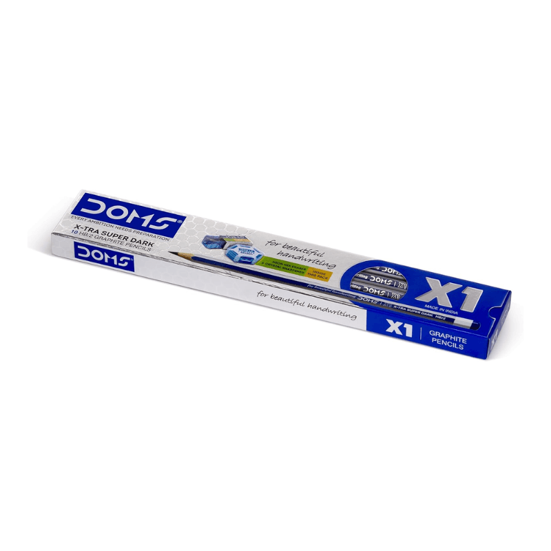 DOMS X1 X Tra Super Dark Pencils – Pack Of 10 With Eraser, Sharpener & Protection Cap (4)
