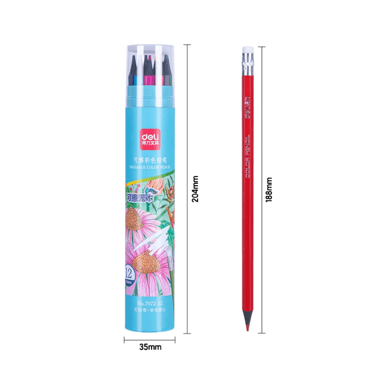 Deli 7072 12 Erasable Colour Pencils – 12 Colours (Tin Box) (2)