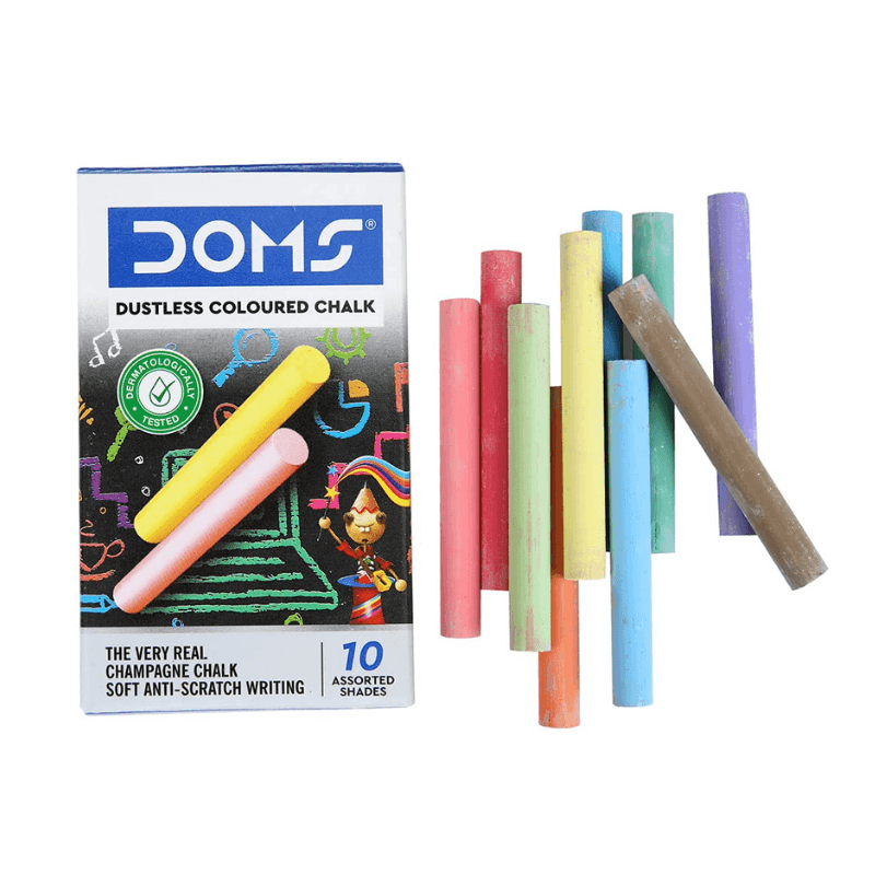 Doms 10 Shades Non Toxic Dustless Coloured Chalk Sticks (1)