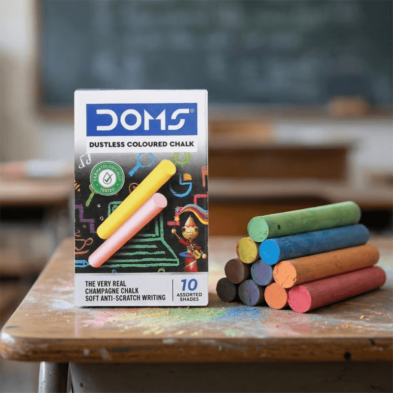 Doms 10 Shades Non Toxic Dustless Coloured Chalk Sticks (3)